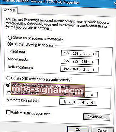 используйте следующий IP-адрес Ошибка конфигурации IP
