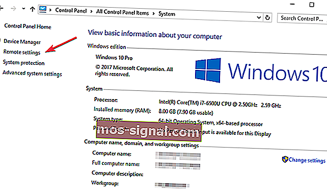 원격 설정 시스템 Windows 10
