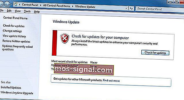 Jangan sekali-kali memeriksa kemas kini - Windows 7 - ubah tetapan