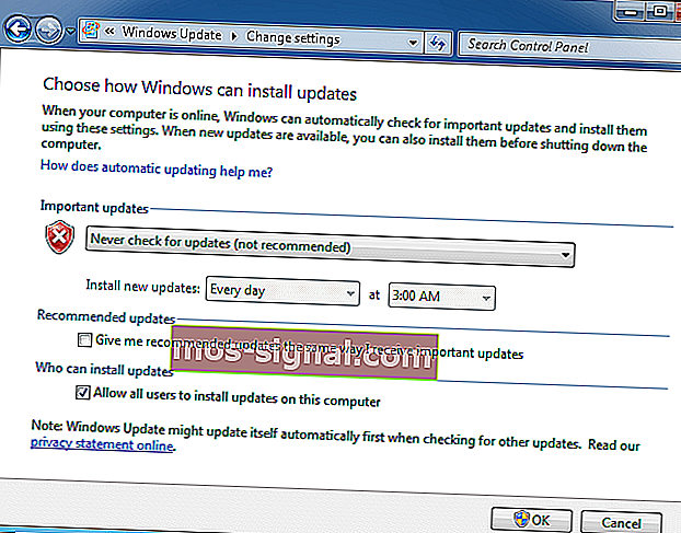 Jangan sekali-kali memeriksa kemas kini - Windows 7