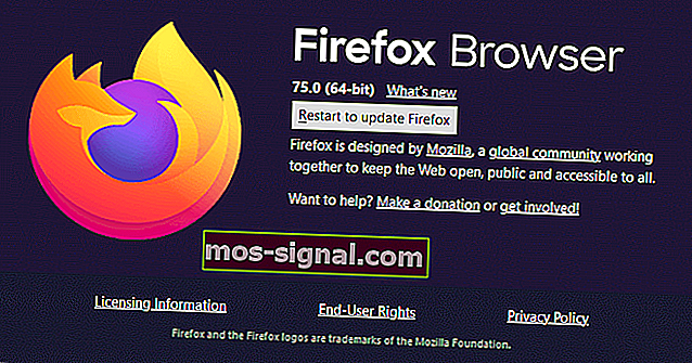התחל מחדש כדי לעדכן את כפתור Firefox כפתור השגיאה f7701-1003