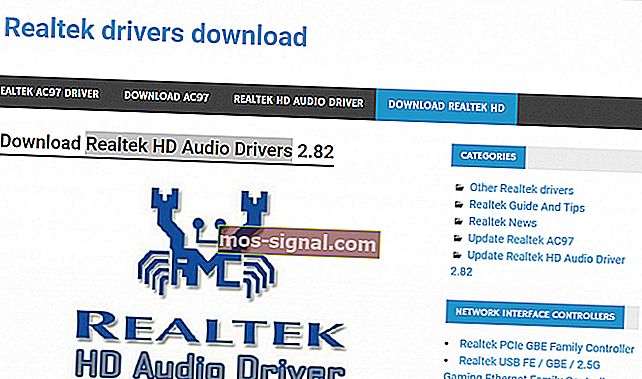  Realtek HD Audio Manager-pagina Realtek HD Audio Manager ontbreekt