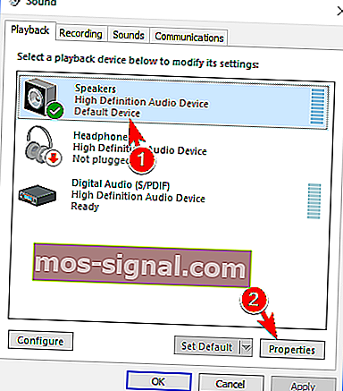 Аудио визуализация грешка високоговорители собственост windows 10