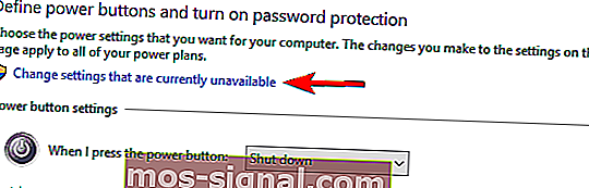 전원 버튼을 정의하고 현재 사용할 수없는 암호 보호 변경 설정을 켭니다.