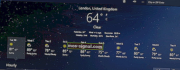 אפליקציית מזג האוויר MSN