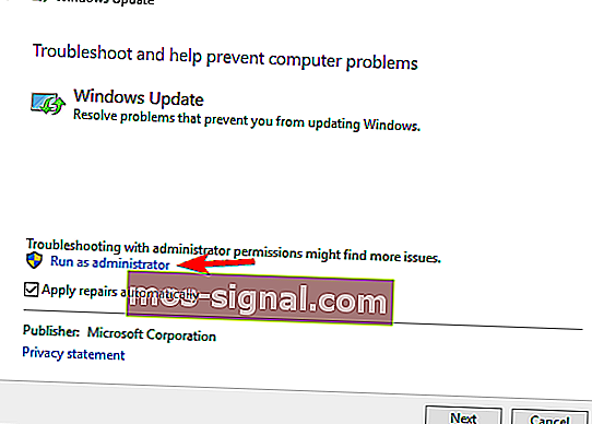ejecutar el solucionador de problemas de actualización de Windows como panel de control de administrador