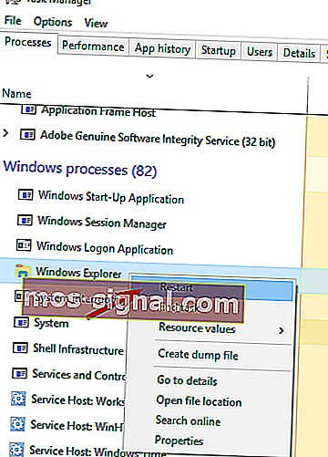 ponovno pokretanje procesa Windows Explorer